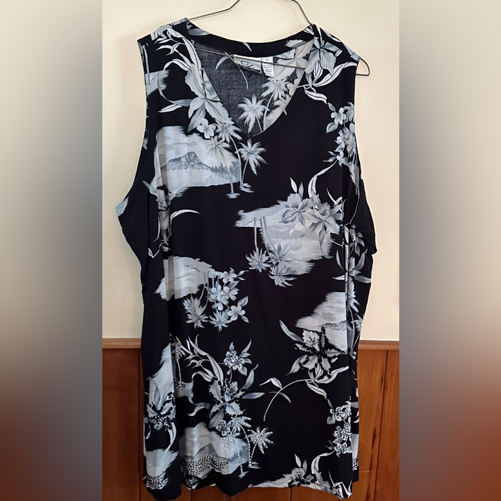 Cz Cover-Ups Black & White Tropical Island Floral 3x Sleeveless Tank.